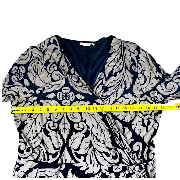 Boden Jersey Wrap Dress Blue Gray Baroque Print Long Sleeve Plus Size 16R - Picture 10 of 11
